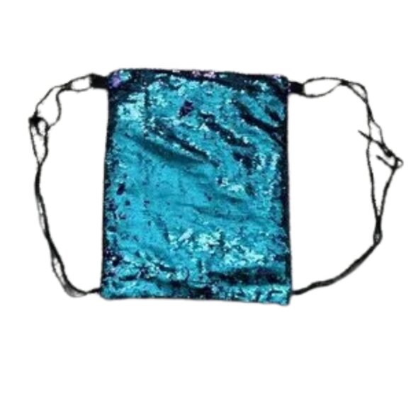 Handbags - Women's Aqua Purple Sequin Mermaid Shimmer Drawstring BackPack Inner Zip Pocket
